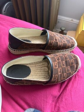 Gucci Brown Monogram Espadrille Slip-Ons